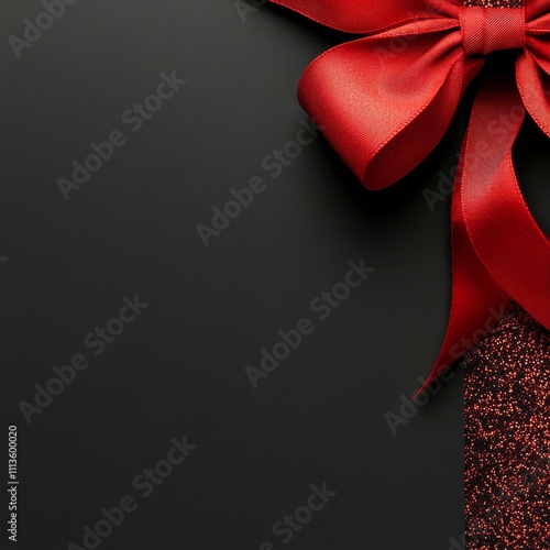 Gift wrapping with red ribbon and sparkling black background during festive s...