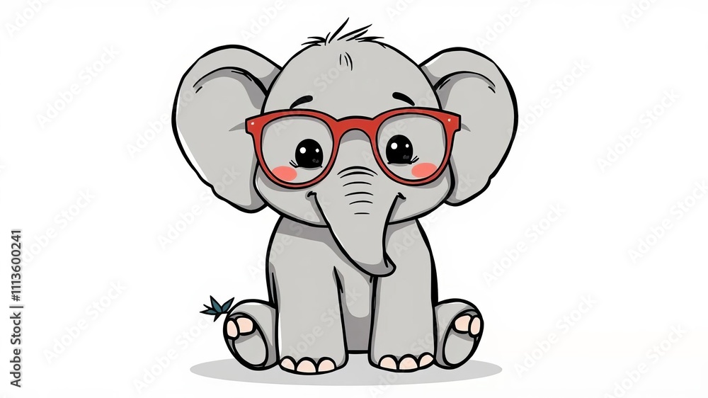 Adorable hand drawn vector illustration of a baby elephant wearing oversized glasses, baby, humorous Adorable hand drawn vector illustration of a baby elephant wearing oversized glasses, baby, humorous