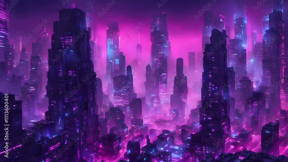 A vibrant, futuristic cityscape illuminated by neon lights and misty ambiance. A vibrant, futuristic cityscape illuminated by neon lights and misty ambiance.
