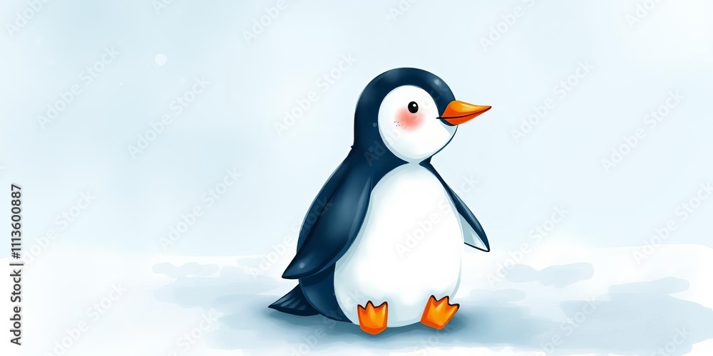 Adorable penguin with fluffy feathers and big eyes painted in watercolor, wildlife, artistic Adorable penguin with fluffy feathers and big eyes painted in watercolor, wildlife, artistic