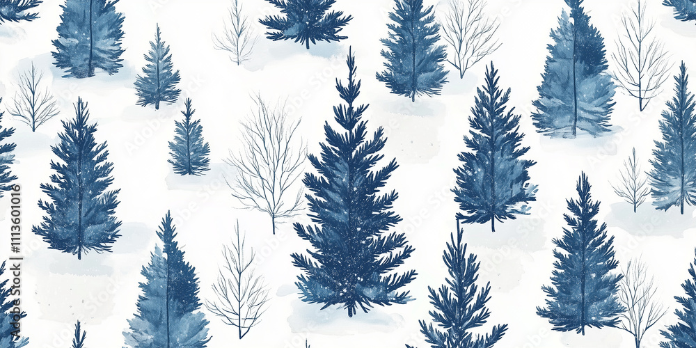 Winter Forest Seamless Pattern with Snow-Covered Fir Trees Winter Forest Seamless Pattern with Snow-Covered Fir Trees