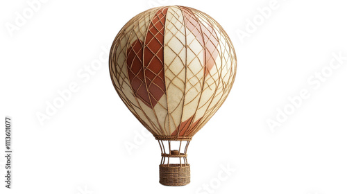 A beautifully crafted hot air balloon sits quietly on the grass, its warm colors glistening in the sunlight. The intricate patterns and textures invite attention and admiration