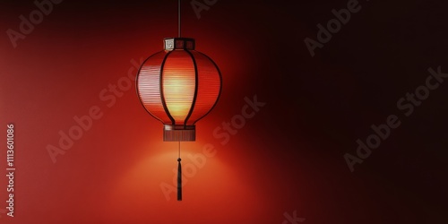 Elegant red lantern illuminates a cozy setting with warm light and intricate ...