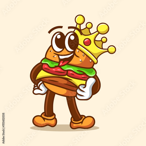 Cute cartoon burger with crown illustration