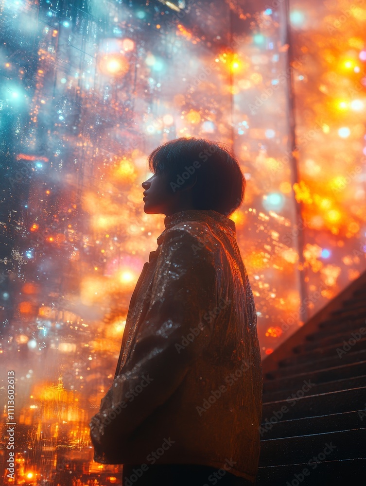 Silhouette of a Woman Against a Cityscape of Lights Silhouette of a Woman Against a Cityscape of Lights