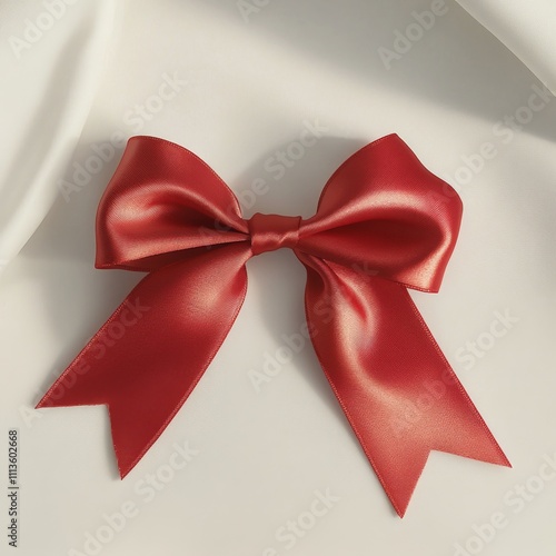 Beautiful red satin bow with long tails on a light background perfect for gif...