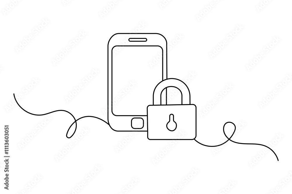 Obraz premium Lock continuous one line drawing of Isolated outline vector design black and white background 