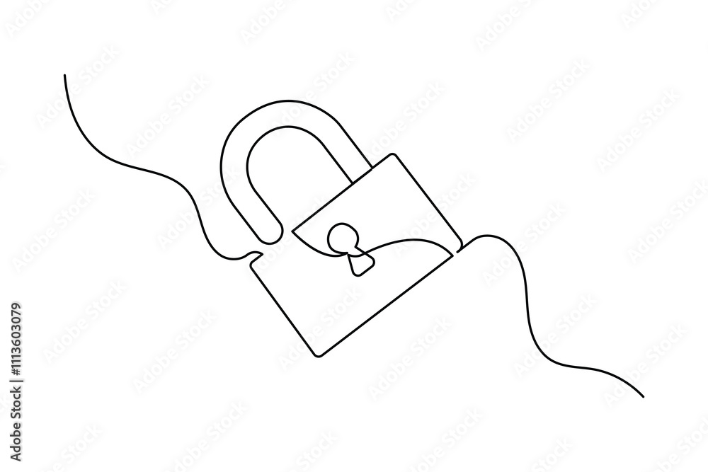 Obraz premium Lock continuous one line drawing of Isolated outline vector design black and white background 