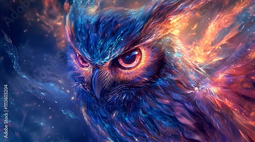  mystical owl with vivid neon colors and glowing accents
