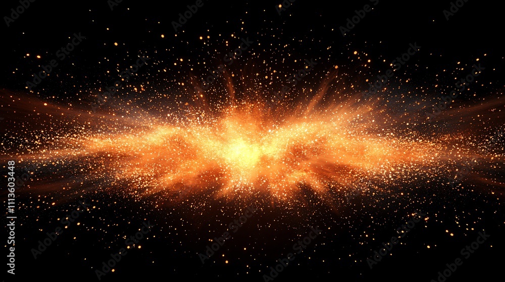 Fototapeta premium Fiery explosion bursts with vibrant sparks in dark space