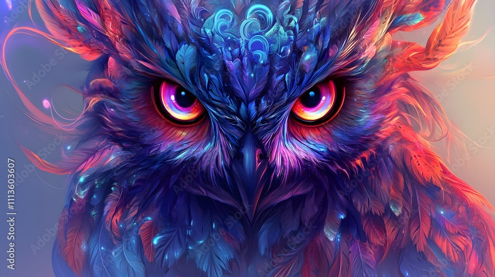 mystical owl with vivid neon colors and glowing accents mystical owl with vivid neon colors and glowing accents