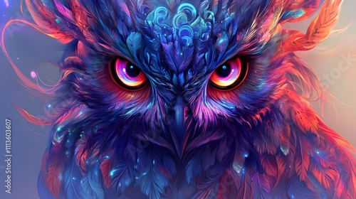 mystical owl with vivid neon colors and glowing accents