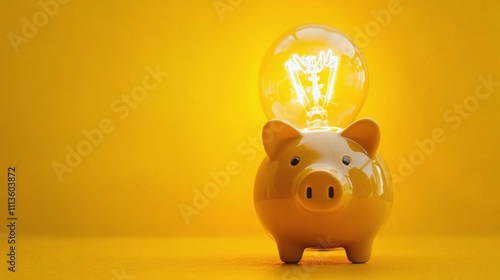 Piggy bank with light bulb representing savings and innovation in finance