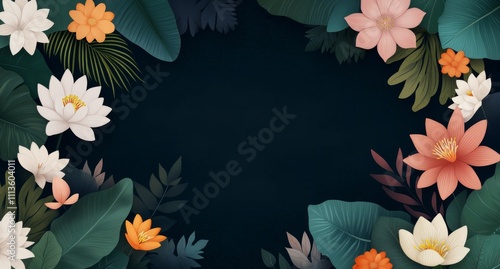Colorful floral arrangement with leaves on a dark background for creative des...