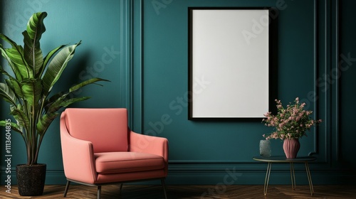 Elegant interior design featuring a pink chair and green plants in a stylish ...