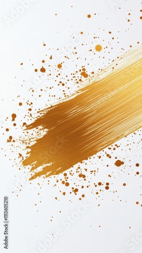 Gold paint splatter on white canvas creating an artistic expression of modern...