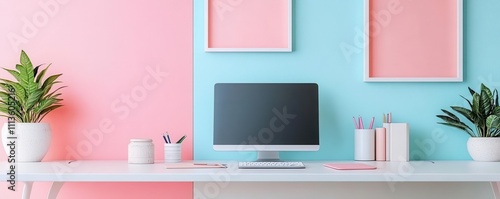 Corporate lifestyle flat design front view sleek office vibes water color colored pastel photo