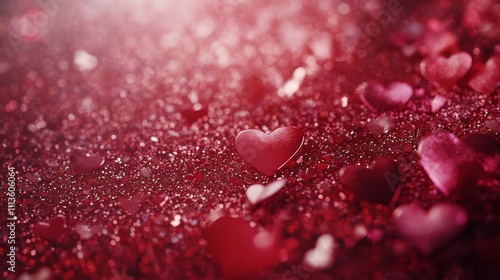 Romantic hearts and sparkling background create a warm atmosphere for love ce...