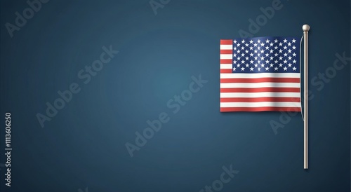 American flag on a blue background displayed prominently in a simple layout