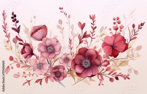Colorful flowers bloom in shades of pink, creating a vibrant floral arrangement