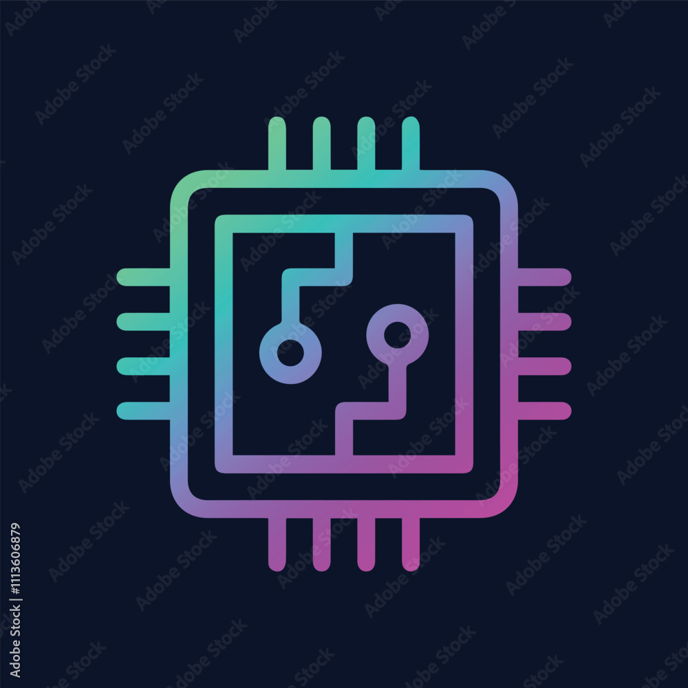 Microchip line icon. CPU, central processing unit, computer processor, and chip symbol in a circl. Abstract technology logo. Simple round icon isolated on black background. Creative modern vector logo Microchip line icon. CPU, central processing unit, computer processor, and chip symbol in a circl. Abstract technology logo. Simple round icon isolated on black background. Creative modern vector logo