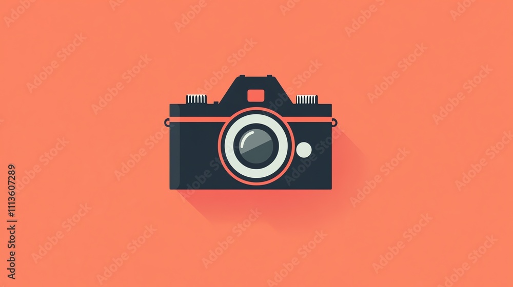 A simple, flat design illustration of a camera on a bright orange background. A simple, flat design illustration of a camera on a bright orange background.