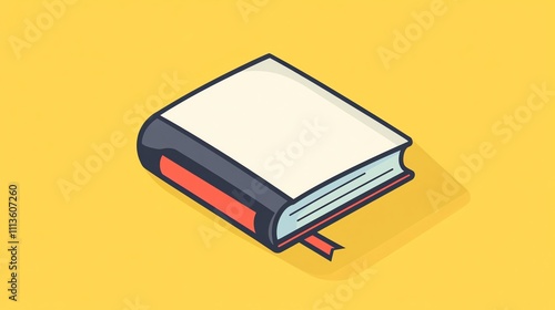 Simple book illustration with a white cover, red bookmark, and a yellow background.