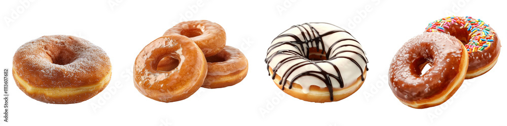 Collection of Donuts isolated on white or transparent background Collection of Donuts isolated on white or transparent background