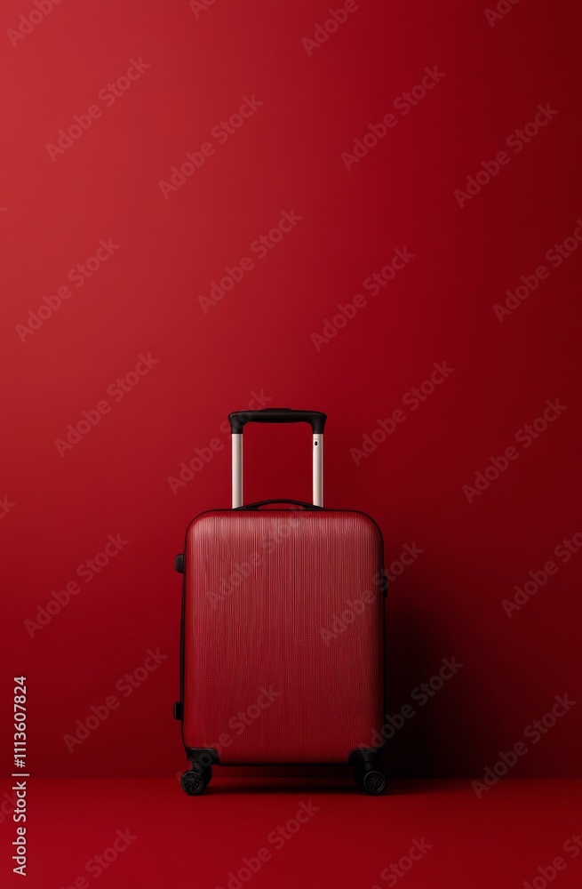 Red suitcase against a solid red background in a minimalist setting Red suitcase against a solid red background in a minimalist setting
