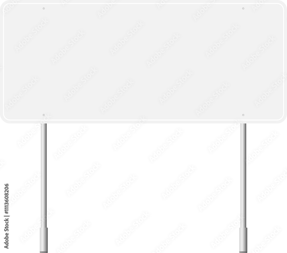 Various road, traffic signs. Highway signboard on a chrome metal pole. Blank white board with place for text. Information sign mockup. Various road, traffic signs. Highway signboard on a chrome metal pole. Blank white board with place for text. Information sign mockup.