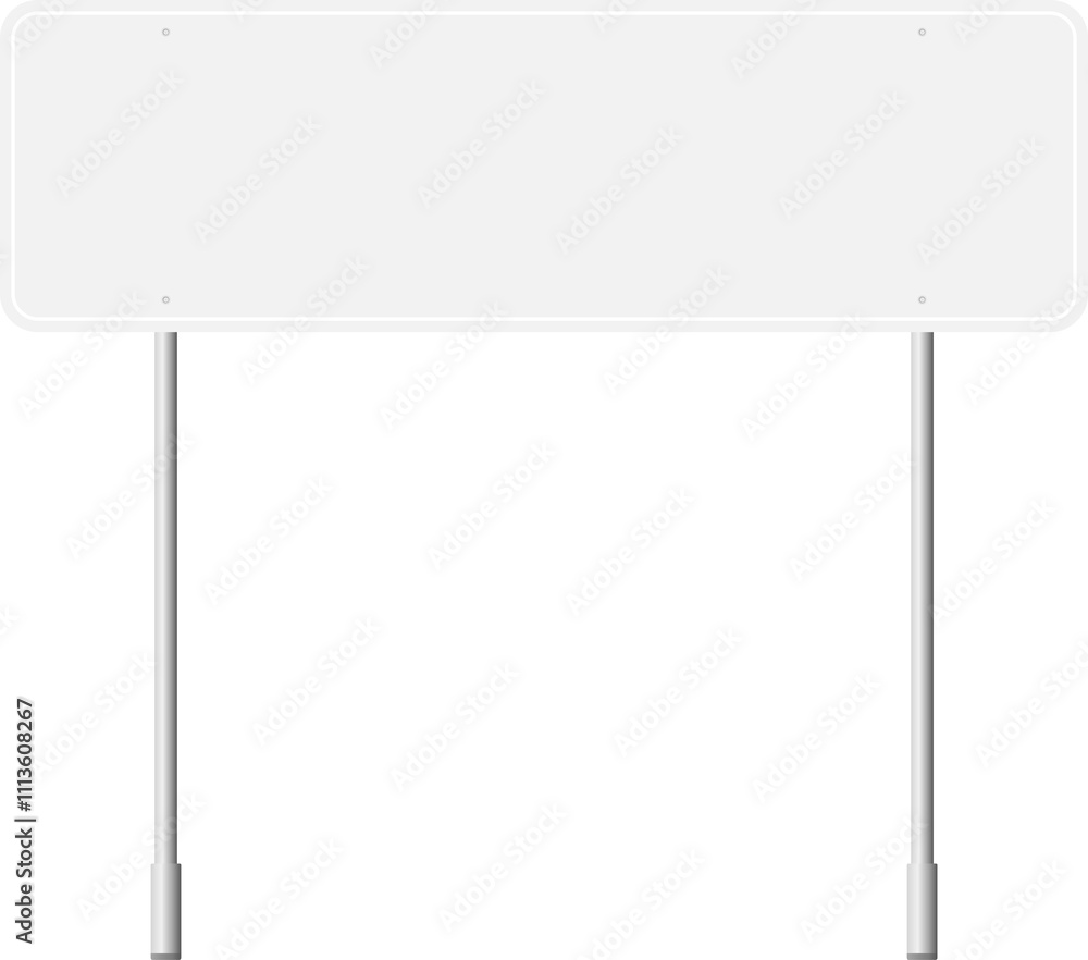 Various road, traffic signs. Highway signboard on a chrome metal pole. Blank white board with place for text. Information sign mockup. Various road, traffic signs. Highway signboard on a chrome metal pole. Blank white board with place for text. Information sign mockup.
