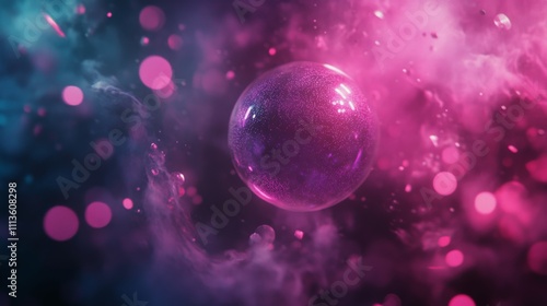 Colorful abstract bubble in a vibrant cosmic background with glowing effects ...