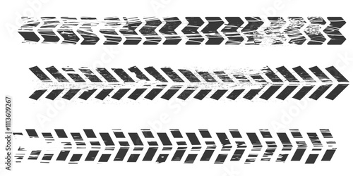 Tyre mark car or bike wheel trace, grunge textured trail silhouette. Top view, print brush stroke dirt. Speed rally dirty rubber path.