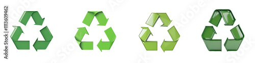 Collection of various recycling symbols and icons representing the concept of eco friendly and sustainable waste management  These graphics can be used to promote recycling initiatives photo