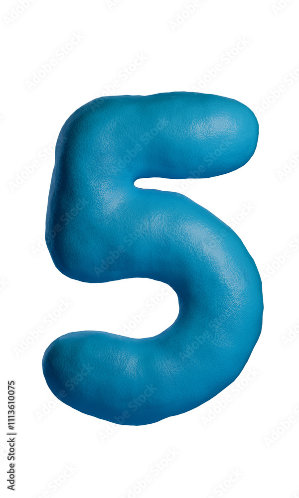 3D blue number five with realistic clay texture, mimicking handcrafted plasticine design. Digit 5 Isolated on white background, ideal for creative projects, advertising, education, and playful designs 3D blue number five with realistic clay texture, mimicking handcrafted plasticine design. Digit 5 Isolated on white background, ideal for creative projects, advertising, education, and playful designs