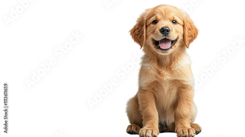 Wallpaper Mural A playful golden retriever puppy with fluffy fur radiates happiness while sitting with its mouth open in a big smile. The bright surroundings enhance its cheerful vibe Torontodigital.ca