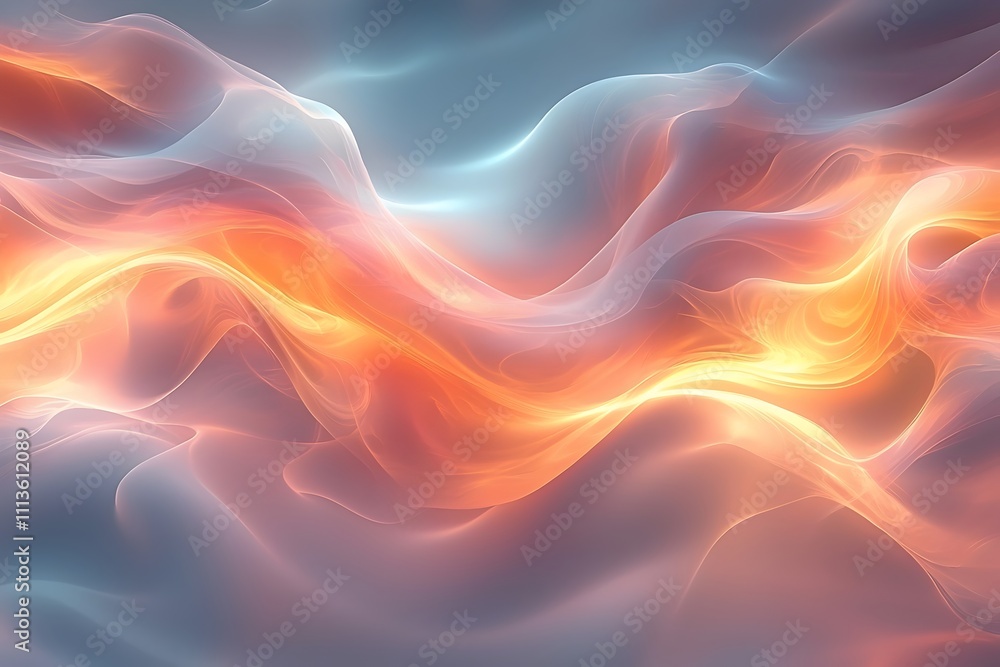 Obraz premium An abstract representation of flowing energy, featuring smooth, wavy patterns in warm orange and cool blue tones, creating a dynamic and ethereal atmosphere.