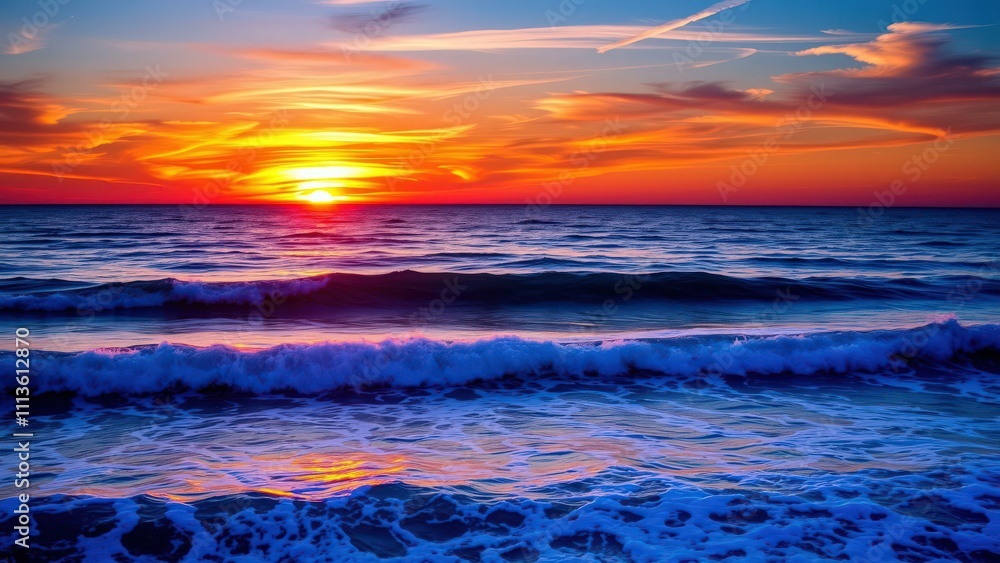 Captivating Sunset Over Waves: Breathtaking Ocean View for Relaxation and Inspiration Captivating Sunset Over Waves: Breathtaking Ocean View for Relaxation and Inspiration