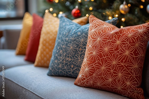 Brightly colored pillows can be a great decorative element for any room, adding a touch of cheer and style. They can come in a variety of colors, from rich reds, blues, and yellows to subdued pastel s photo