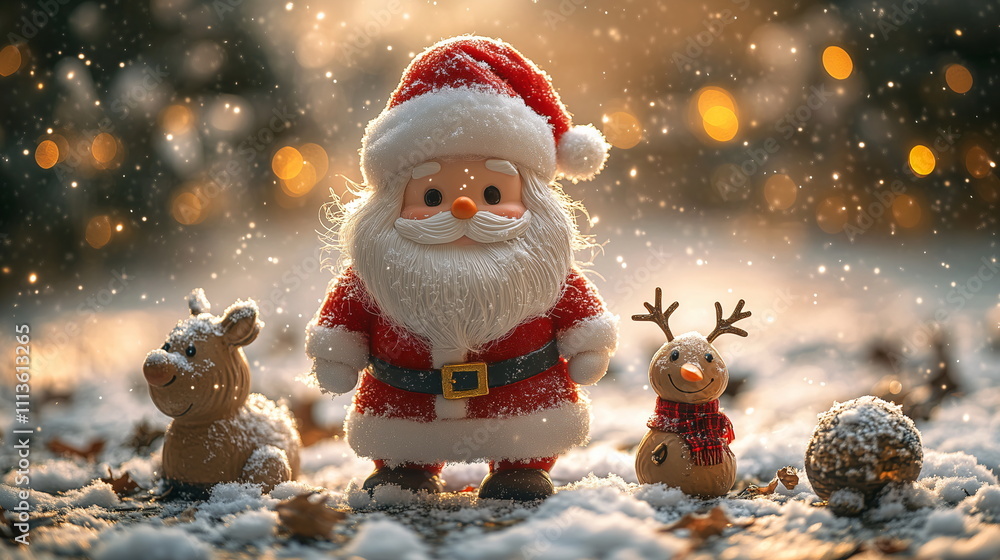 a happy santa claus and snowman standing on snowy a happy santa claus and snowman standing on snowy