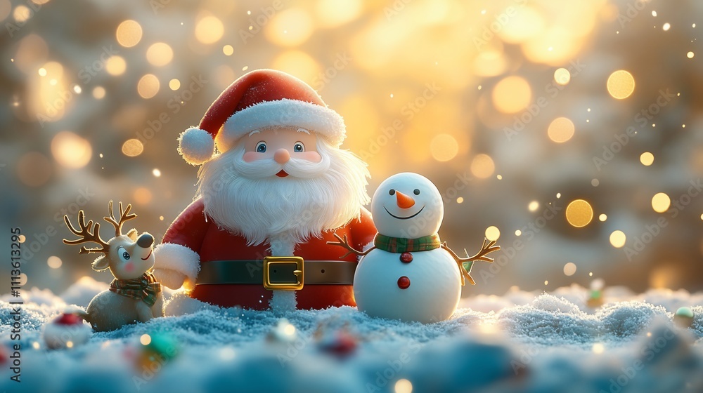 a happy santa claus and snowman standing on snowy a happy santa claus and snowman standing on snowy