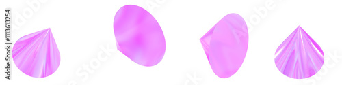 Set of 4 3d iridescent cone isolated on a transparent background. Pink tone. 3d elements for graphic design.