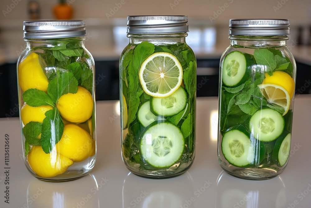 A refreshing detox water infused with lemon slices, cucumber, and fresh mint leaves. A refreshing detox water infused with lemon slices, cucumber, and fresh mint leaves.