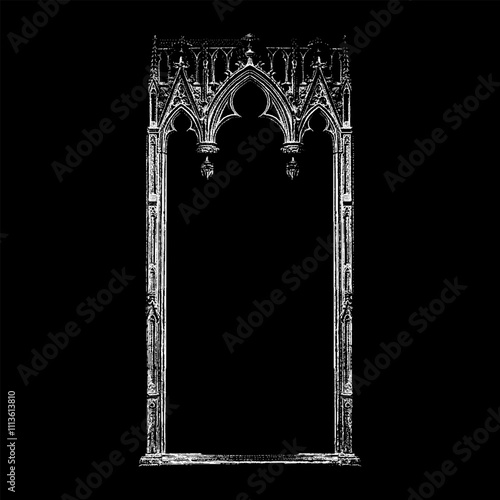 Altar piece hand drawing vector isolated on black background.