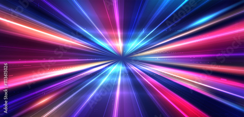 Abstract high-speed movement background. Laser beams luminous. Dynamic light trails with motion blur effect on dark background. Futuristic, technology pattern for banner or poster design.