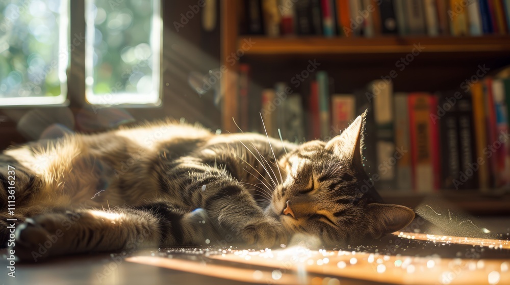 custom made wallpaper toronto digitalSleeping cat in a cozy home library artistic photography natural light peaceful atmosphere close-up view for pet lovers
