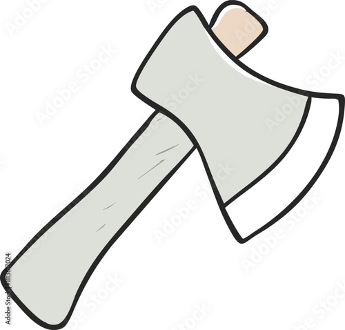 Axe with wooden handle in color vector illustration