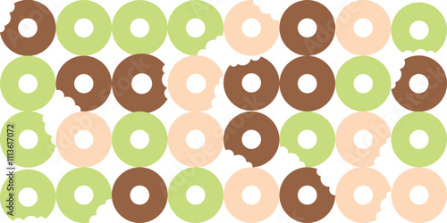 Pattern with donuts of different flavors. Wallpaper background vector