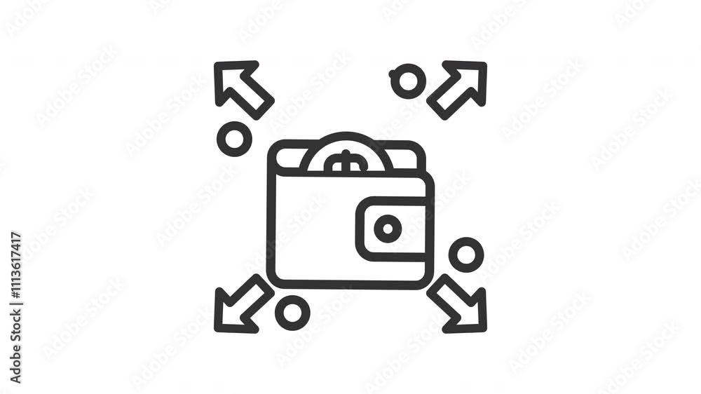 Animated expense with wallet and arrows sign. Suitable for finance, technology, blockchain, digital, connected, online, system, internet, big data, web, fintech, cyberspace and business Animated expense with wallet and arrows sign. Suitable for finance, technology, blockchain, digital, connected, online, system, internet, big data, web, fintech, cyberspace and business