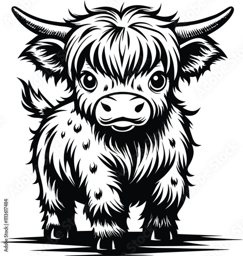 Baby highland cow vector illustration in adorable cartoon style